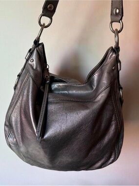 Coach Metallic Charcoal Leather Shoulder Bag